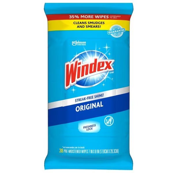 Original Scent Glass Cleaner 38 pk Wipes, 38PK, Windex, Mfr#: 00296